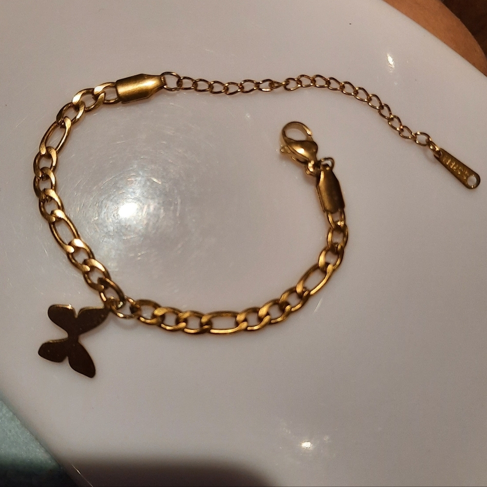 Toddler Girls 14k Yellow Gold Over Stainless Steel Butterfly Charm Bracelet
